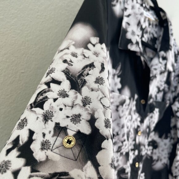 Calvin Klein Womens XL Floral Button Up Shirt Roll Tab Sleeve Blouse Top - Picture 10 of 13